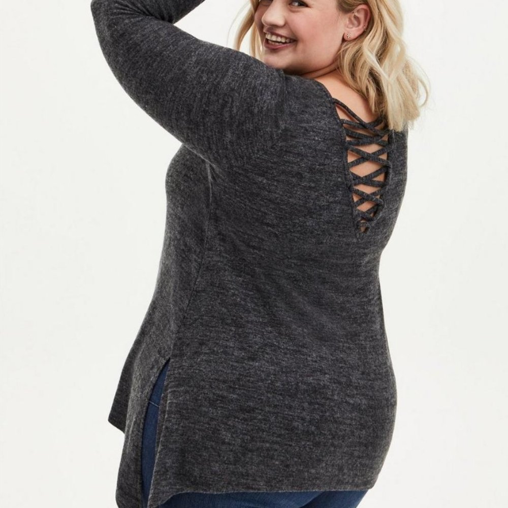 Torrid Super Soft Plush Lace-Up Back Tunic Sweatshirt 0